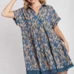 Umgee Animal Print Tiered Dress in Slate Blue