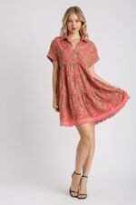 Umgee Animal Print Tiered Dress in Coral - Image 2