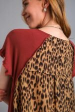 Umgee Red Brown Dress with Animal Print Back - Image 3