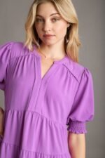 Umgee Solid Color A-Line Tiered Midi Dress with Piping Details in Orchid ON ORDER - Image 3