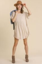 Umgee Short Linen Blend Dress in Oatmeal - Image 2