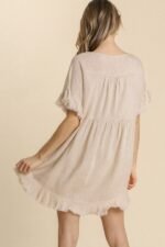 Umgee Short Linen Blend Dress in Oatmeal - Image 3