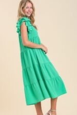 Umgee Tiered Midi Dress with Ruffled Sleeves in Jade Green - Image 3