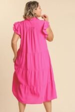 Umgee Tiered Midi Dress with Ruffled Sleeves in Hot Pink ON ORDER - Image 7